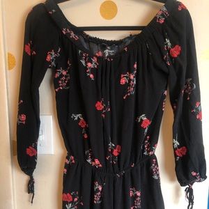 Black Romper with Pink & Red Floral Print